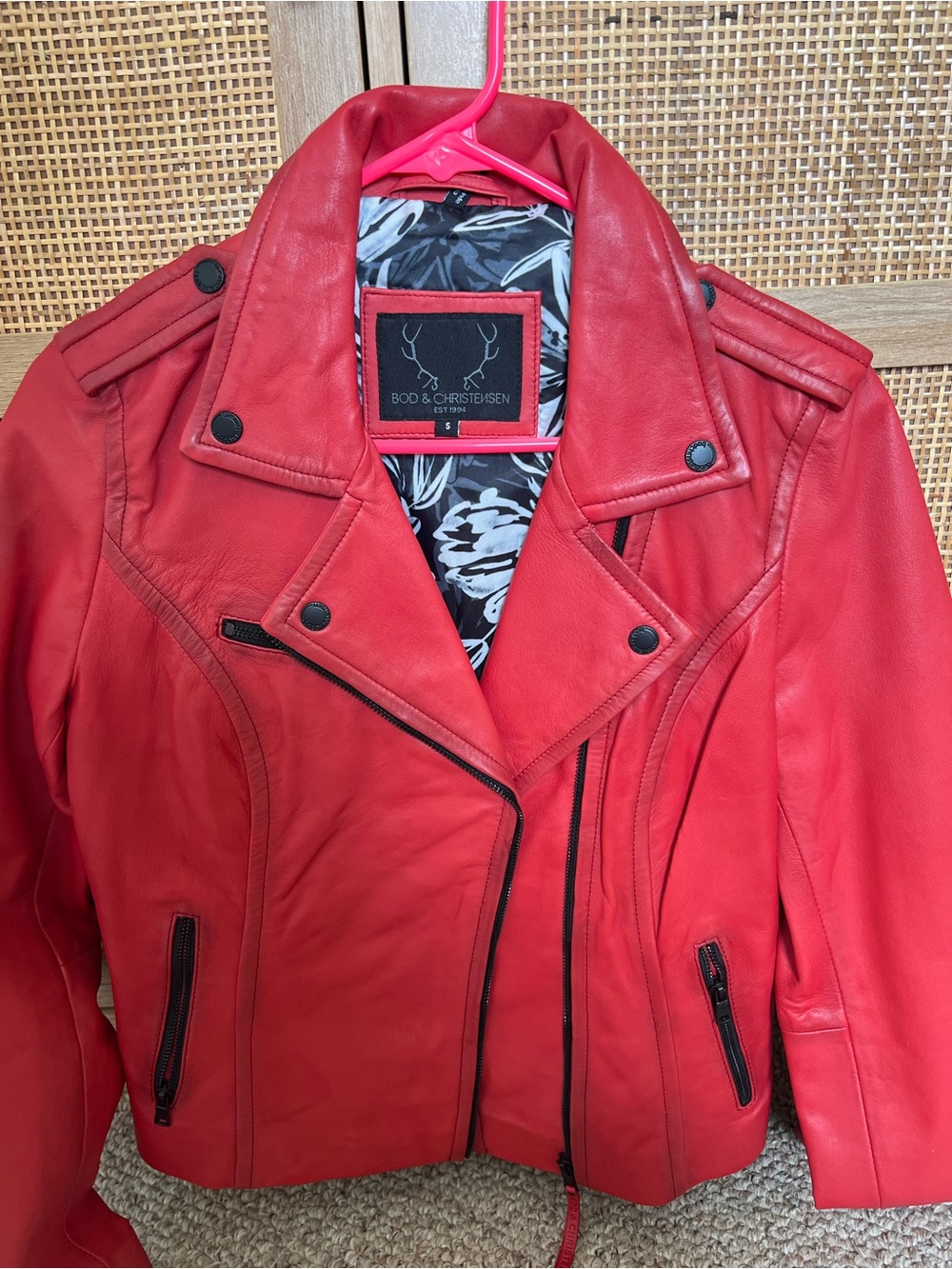 Bod & Christensen Red Leather Moto Jacket
